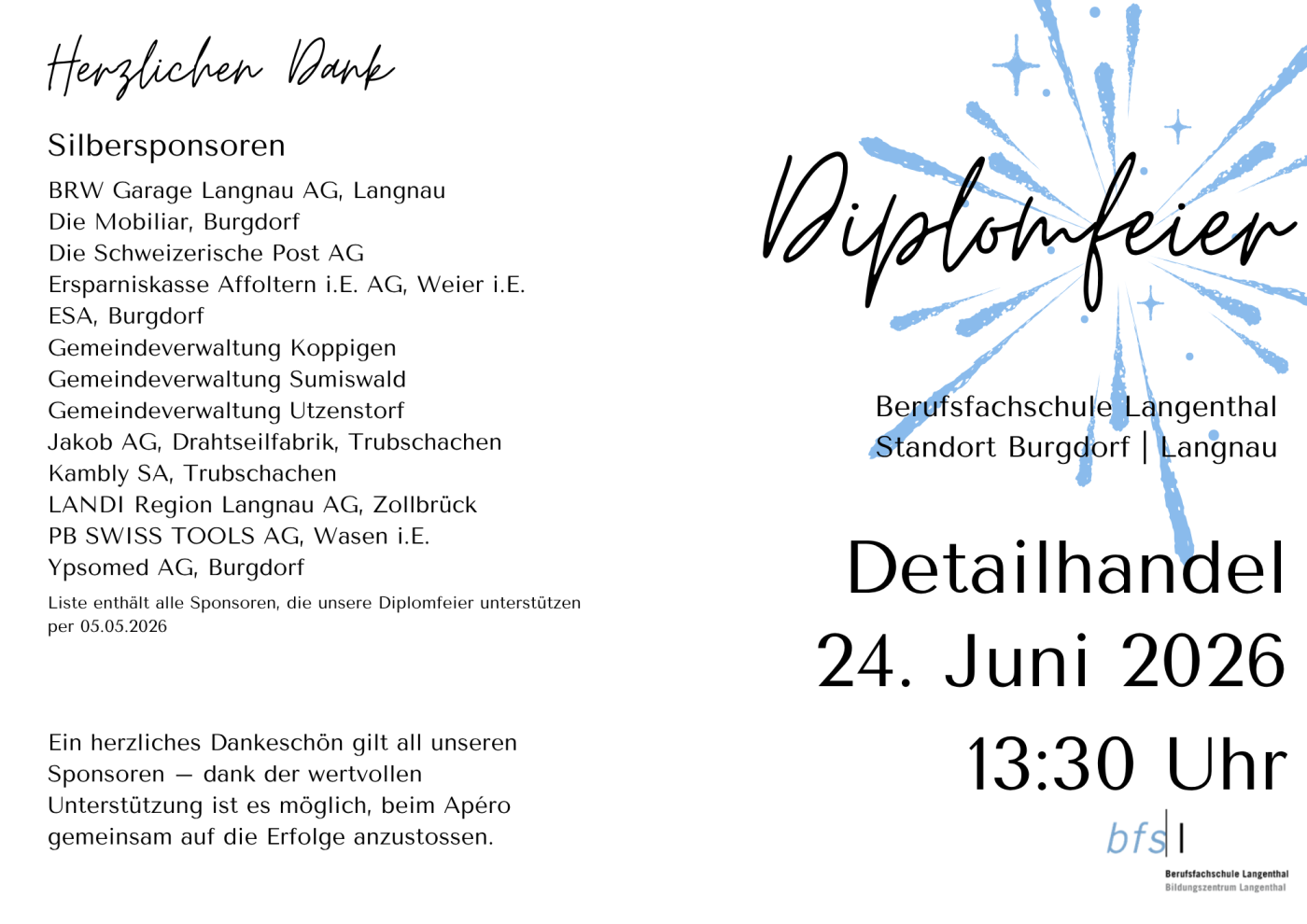 Diplomfeier Detailhandel Lernende, Standort Burgdorf