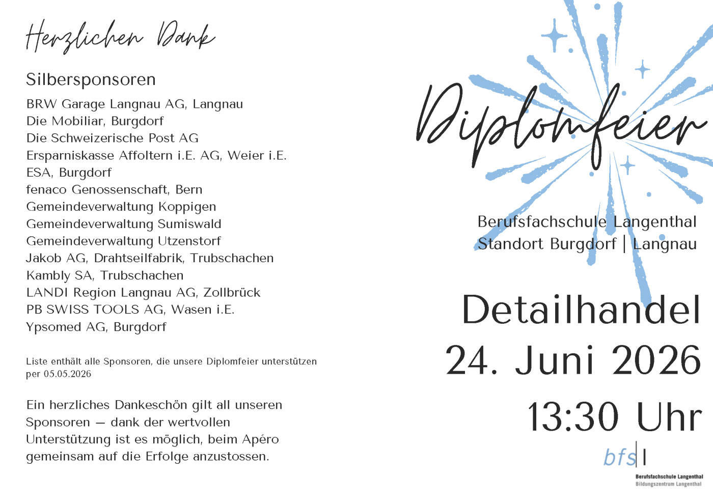 Diplomfeier Detailhandel Lernende, Standort Burgdorf