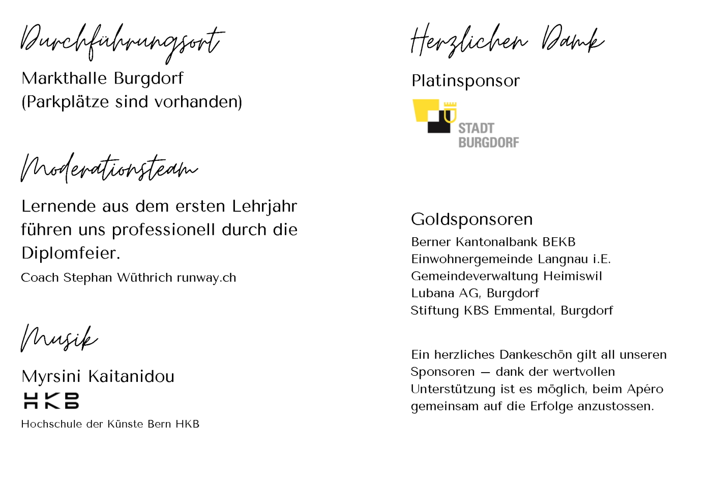 Diplomfeier Kaufleute, Lernende Standort Burgdorf & Langnau