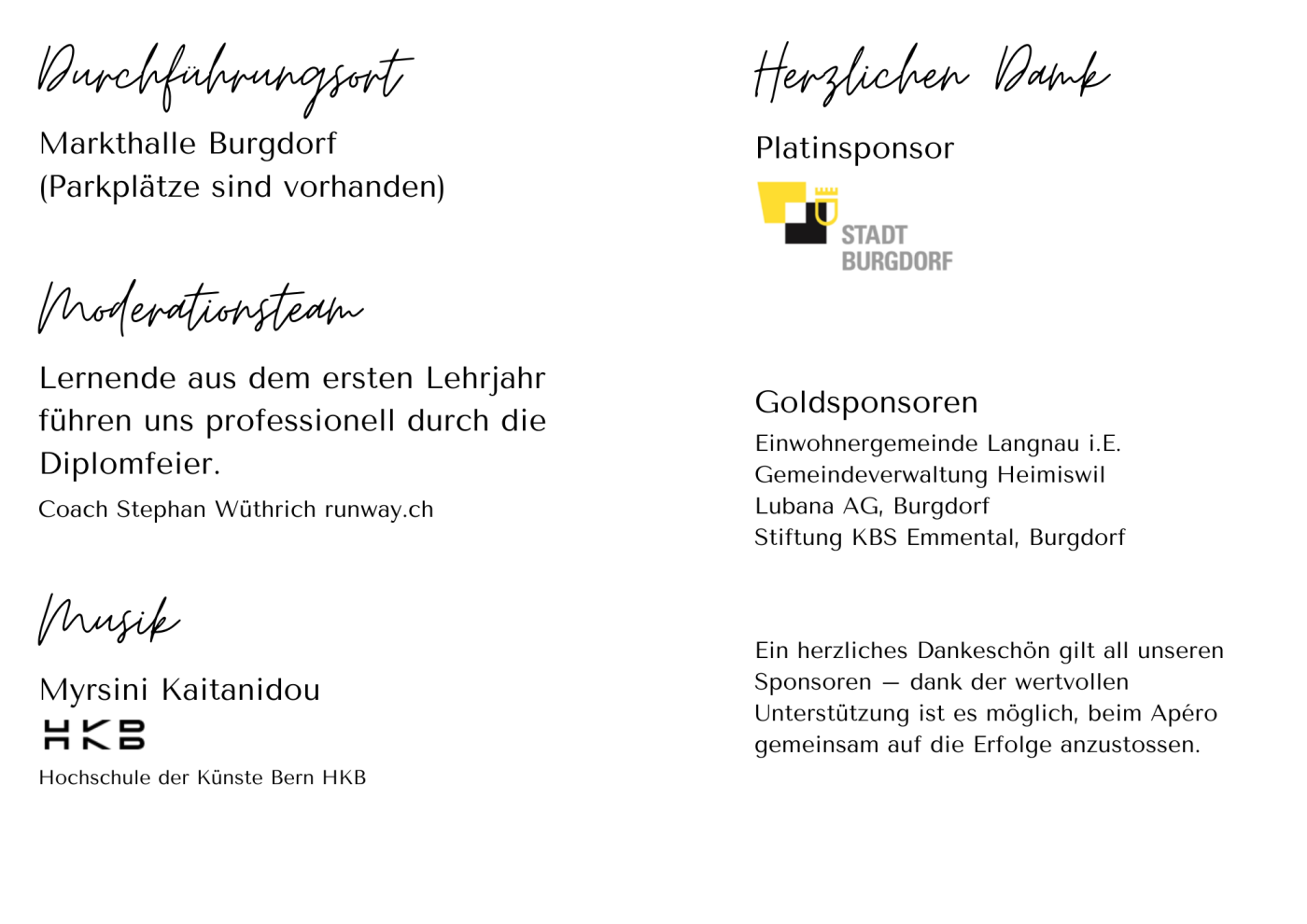 Diplomfeier Detailhandel Lernende, Standort Burgdorf