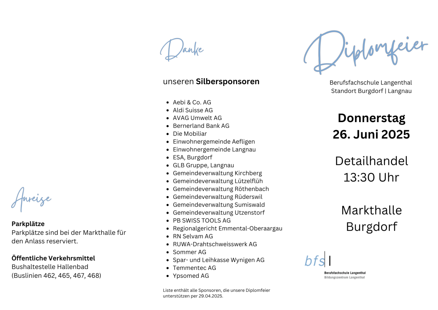 DH Schlussfeier Lernende, Standort Burgdorf