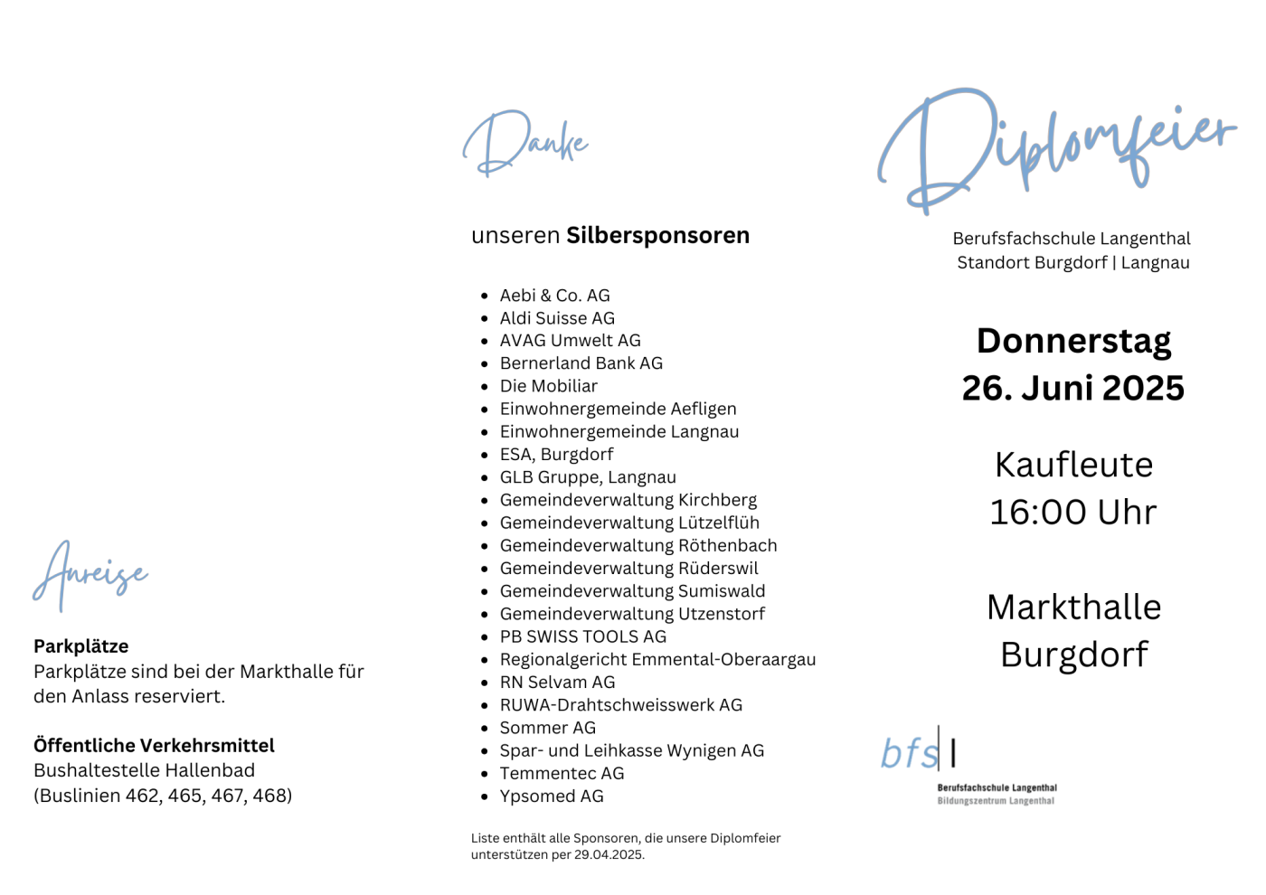 KAUF Schlussfeier, Lernende Standort Burgdorf & Langnau