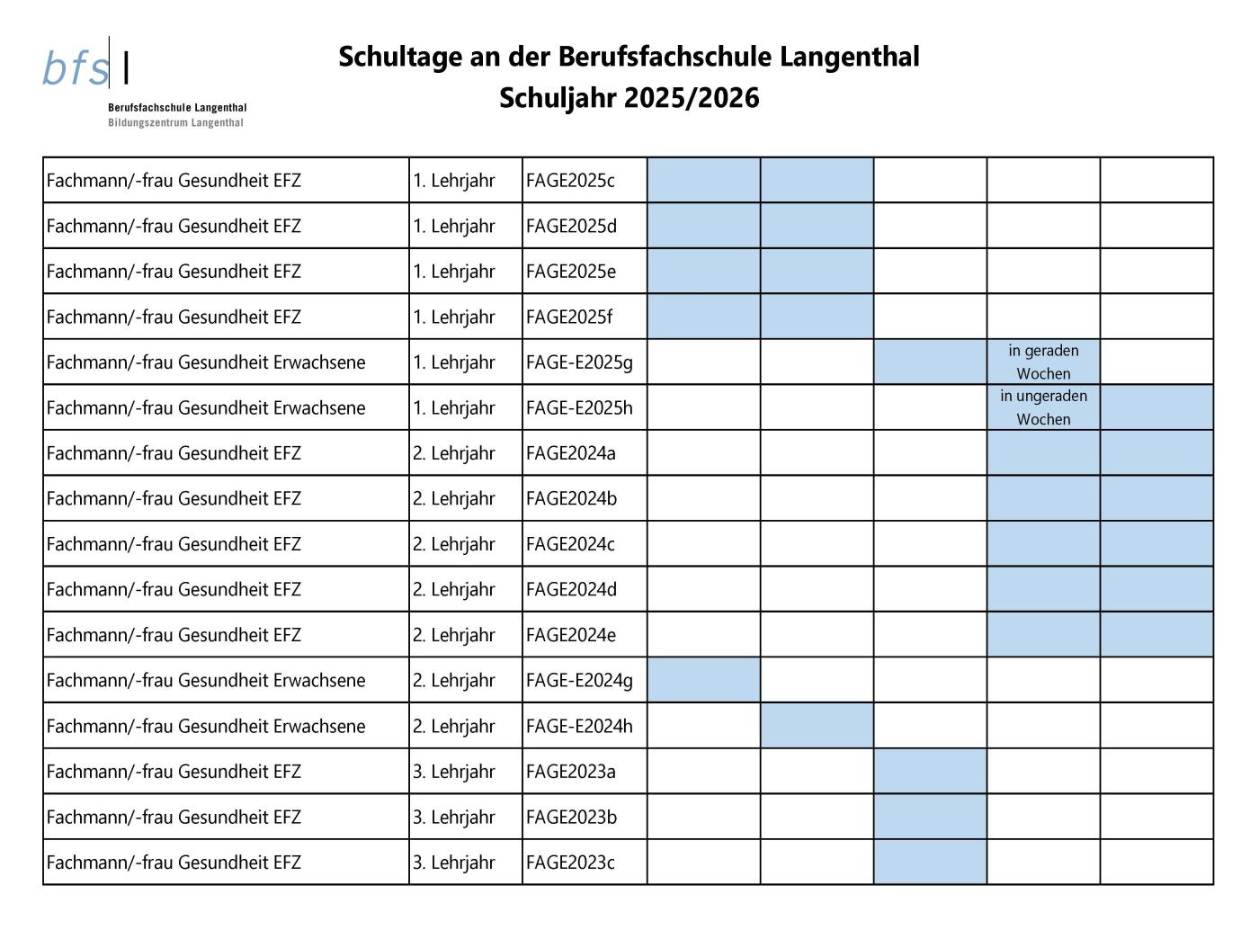 Schultage Schuljahr 2025/2026