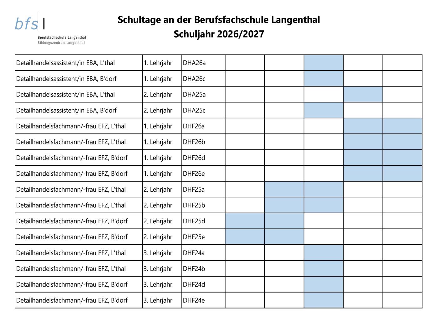 Schultage Schuljahr 2026/2027