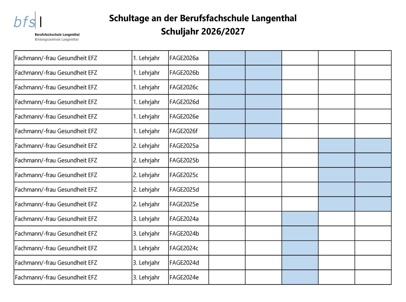 Schultage Schuljahr 2026/2027