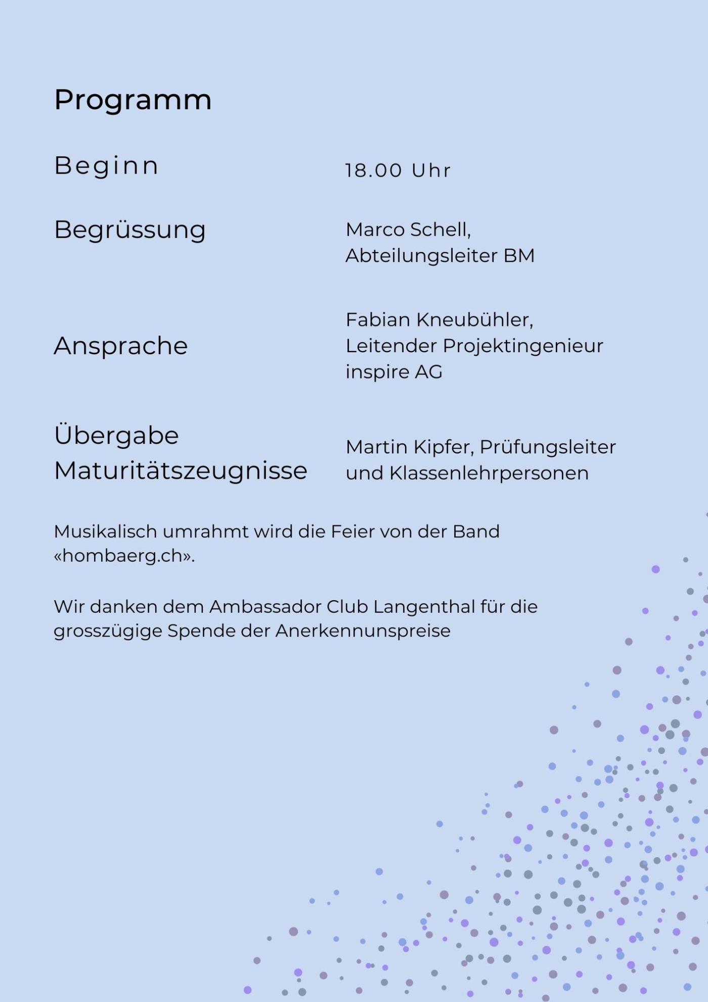 Schlussfeier der Berufsmaturität